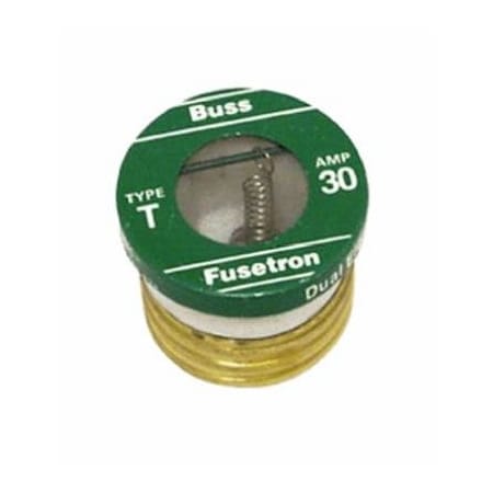 Eaton Bussmann Plug Fuse, T Series, Time-Delay, 30A, 125V AC, Indicating, 10kA at 125V AC BP/T-30